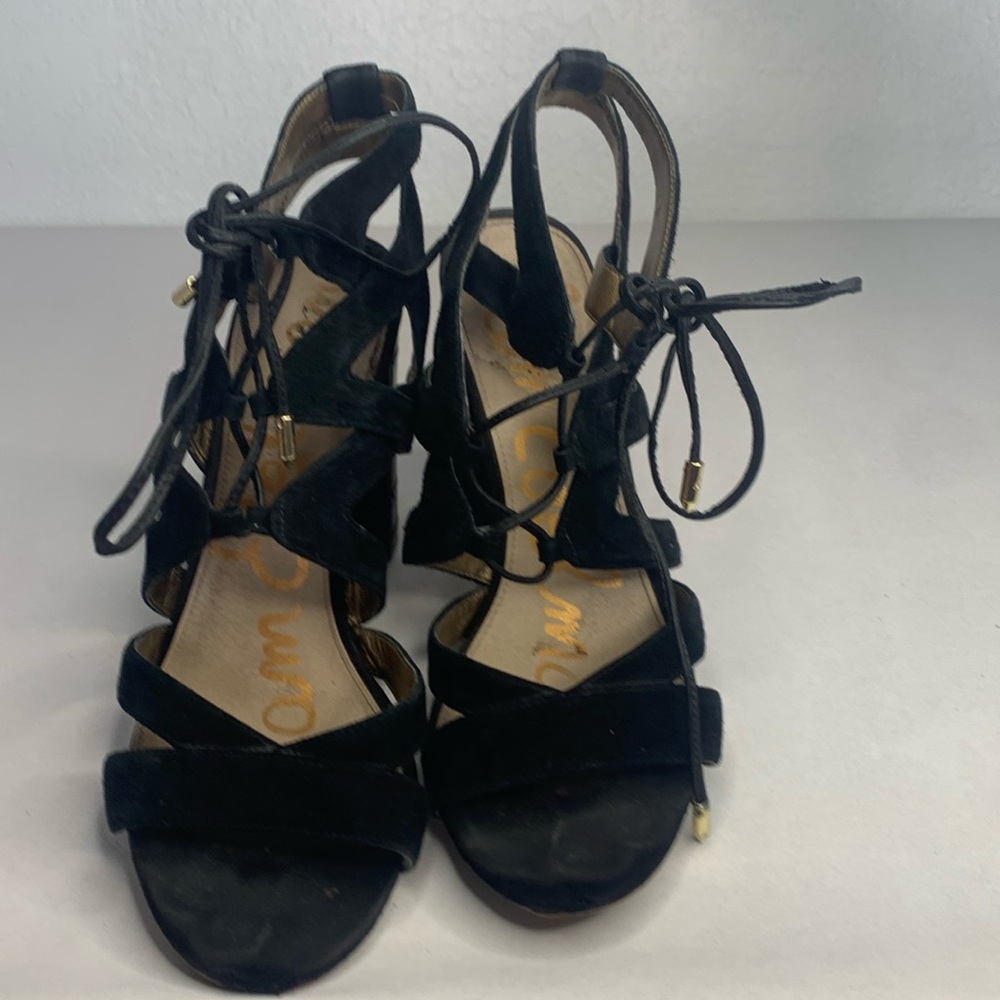 Sam Edelman yardley black suede cutout lace heels